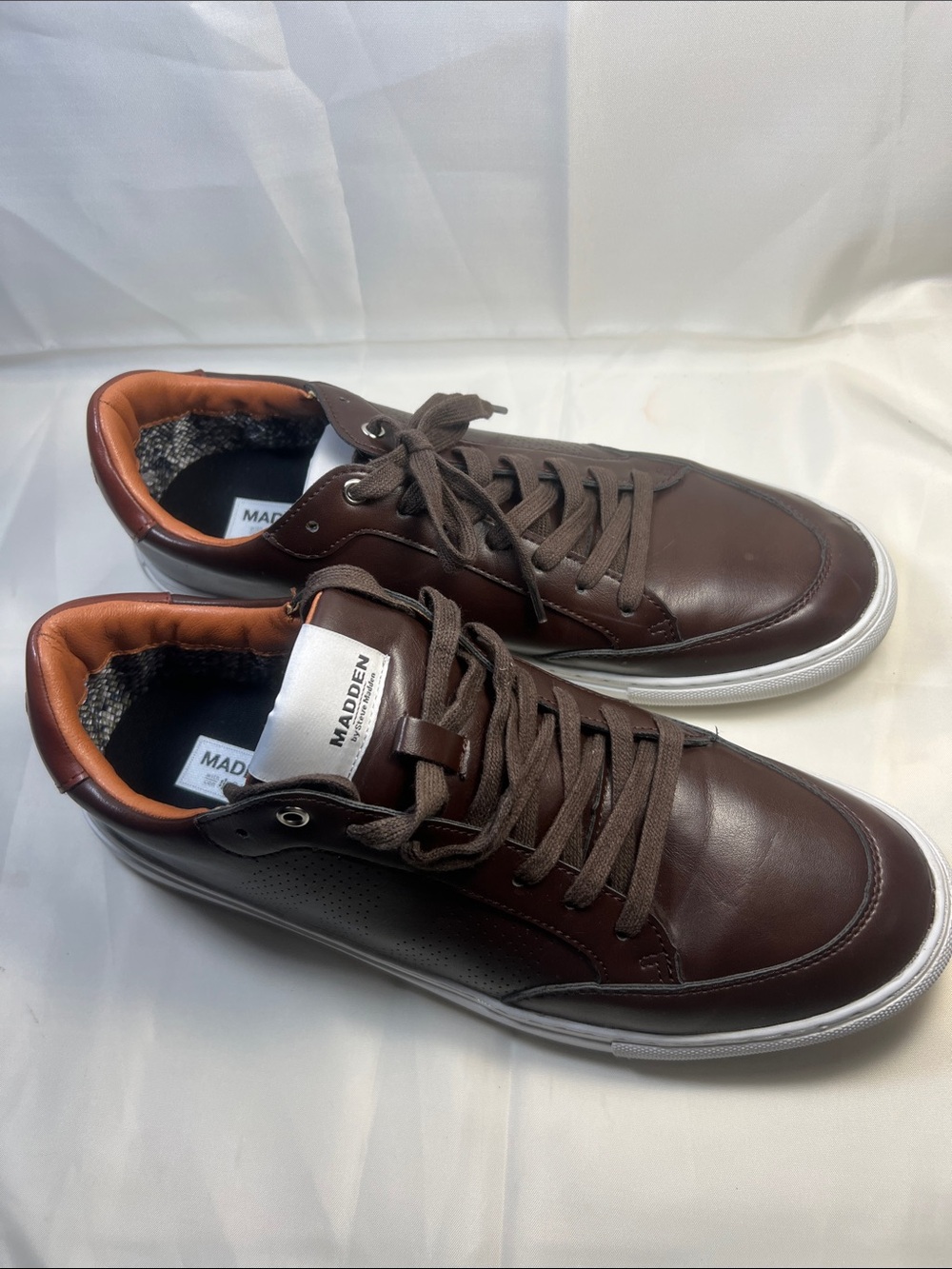 Steve Madden Brown Leather Low-Top Sneakers with White Sole